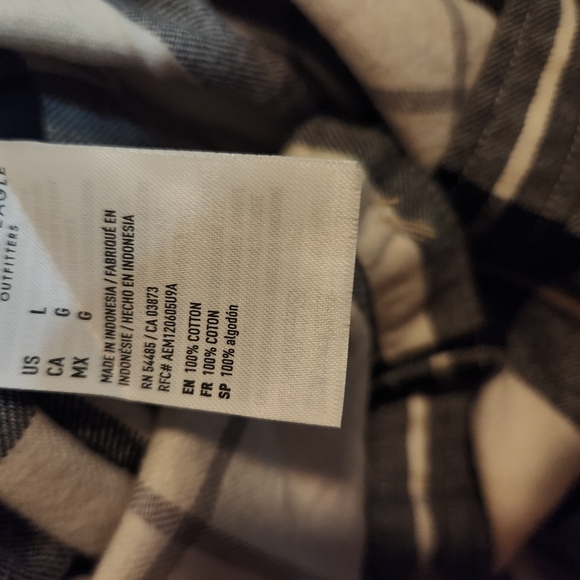 NEW! AE Black & White Button Down Shirt Flannel (SHAKET)  Cotton  Oversided Sz L - Picture 6 of 6
